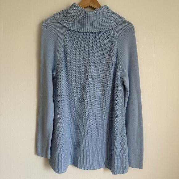 Lands’ End Pastel Blue Cotton Cowl Neck Sweater XL Longline Tunic Raglan Cozy - Picture 5 of 12